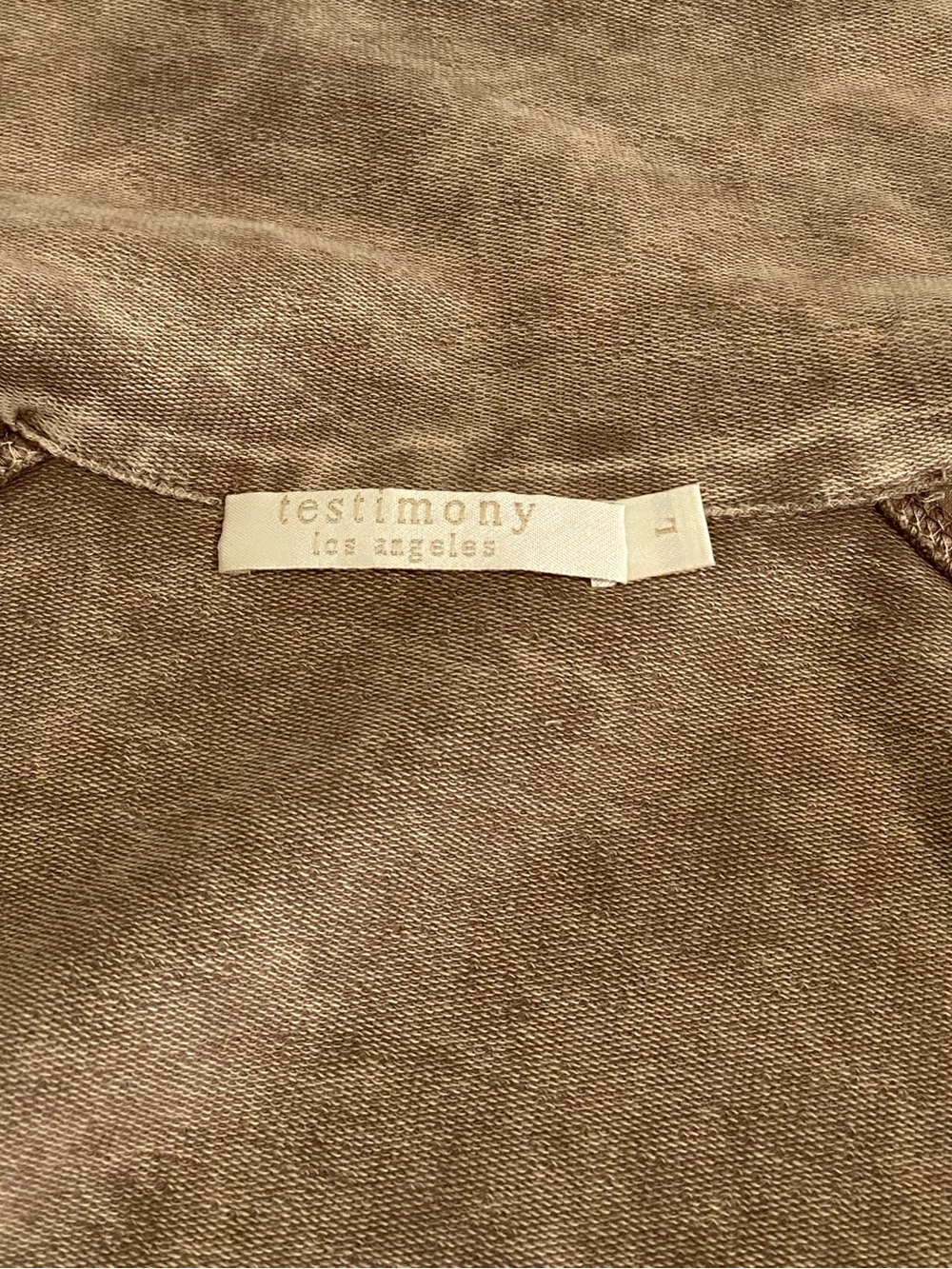 New Testimony Los Angeles Brown French Terry Long Open Front Vest Large NWOT - Picture 6 of 7